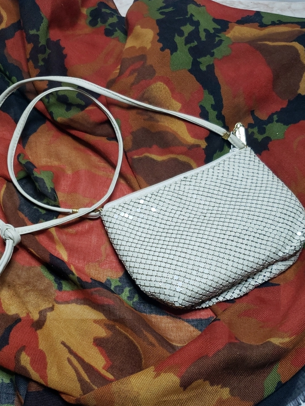 White Women's Crossbody Bag with Metallic  Mesh